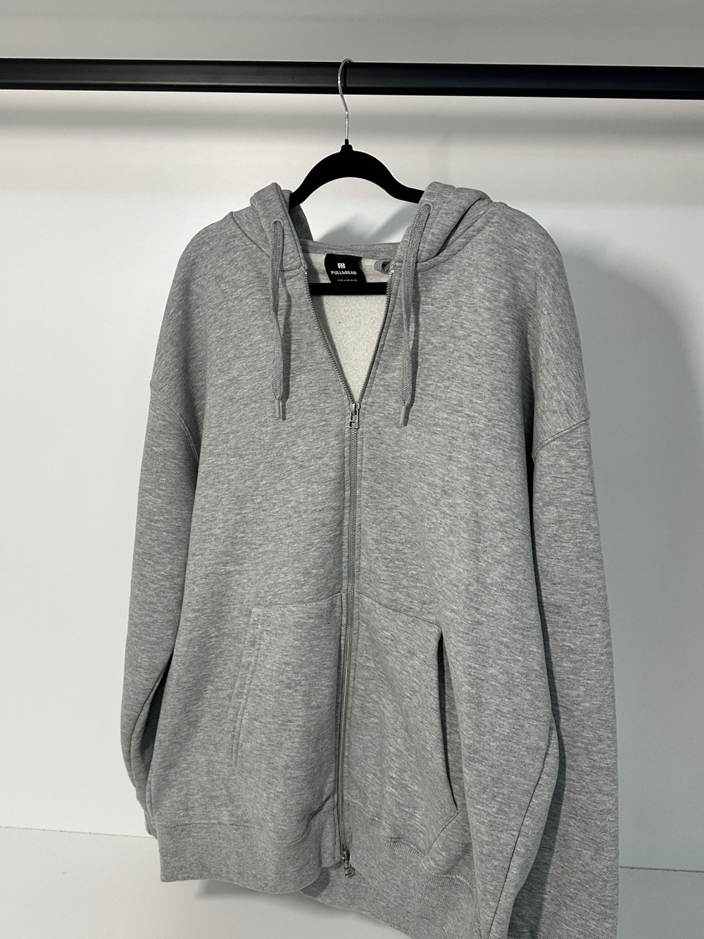 Pull&Bear Men's Light Gray Full-Zip Hoodie Sweatshirt